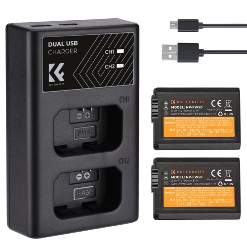 K&F CONCEPT KF28.0015 Kit Carregador duplo+2 baterias NP-FW50
