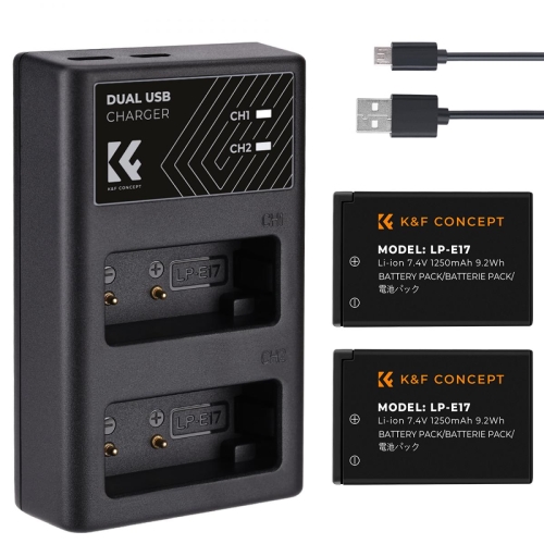 K&F CONCEPT KF28.0014 Kit Carregador duplo + 2 baterias LP-E17