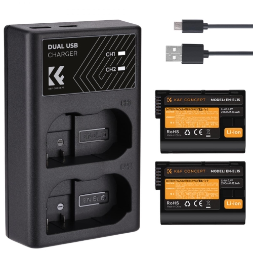 K&F CONCEPT KF28.0012 Kit Carregador duplo+2 baterias EN-EL15